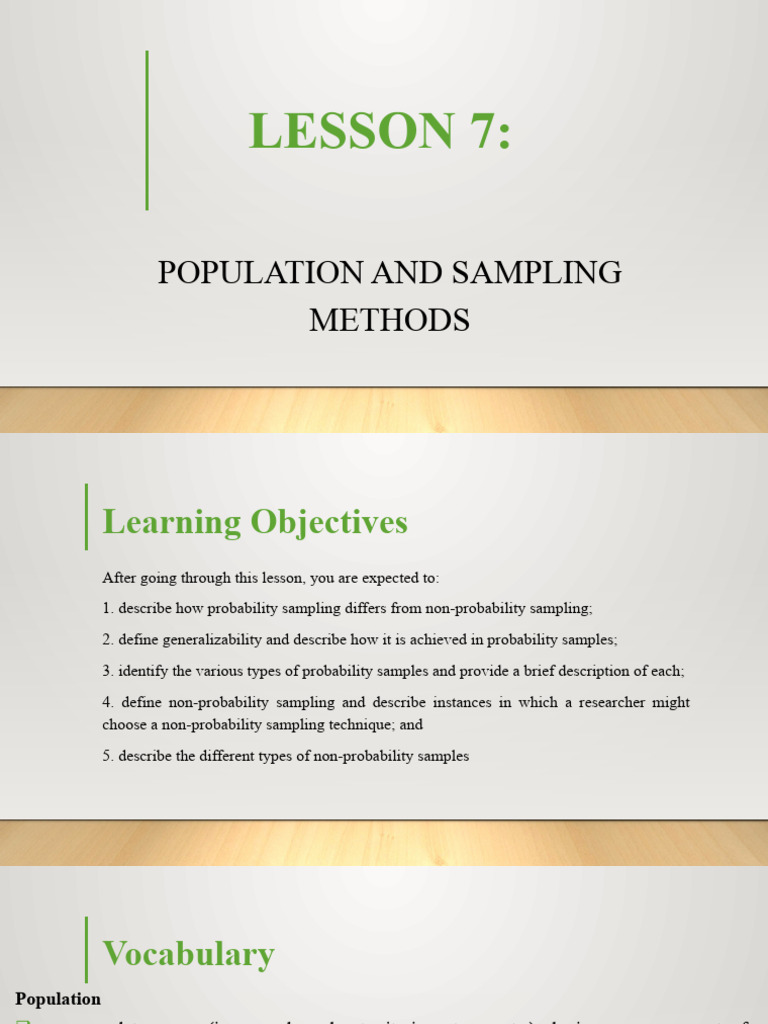 Lesson 7:: Population and Sampling Methods | PDF | Sampling (Statistics ...