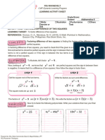 Learning Activity Sheet No. 2 - Factoring Difference of Two Squares