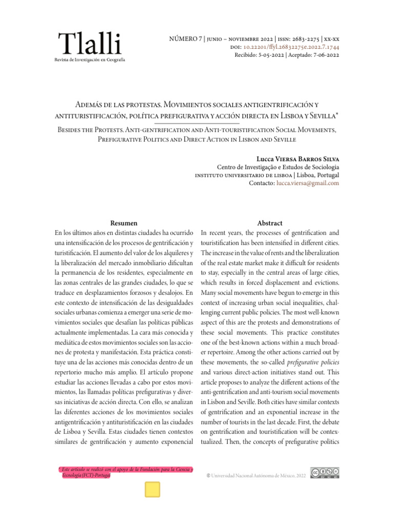 Además de Las Protestas. Movimientos Sociales Antigentrificación y