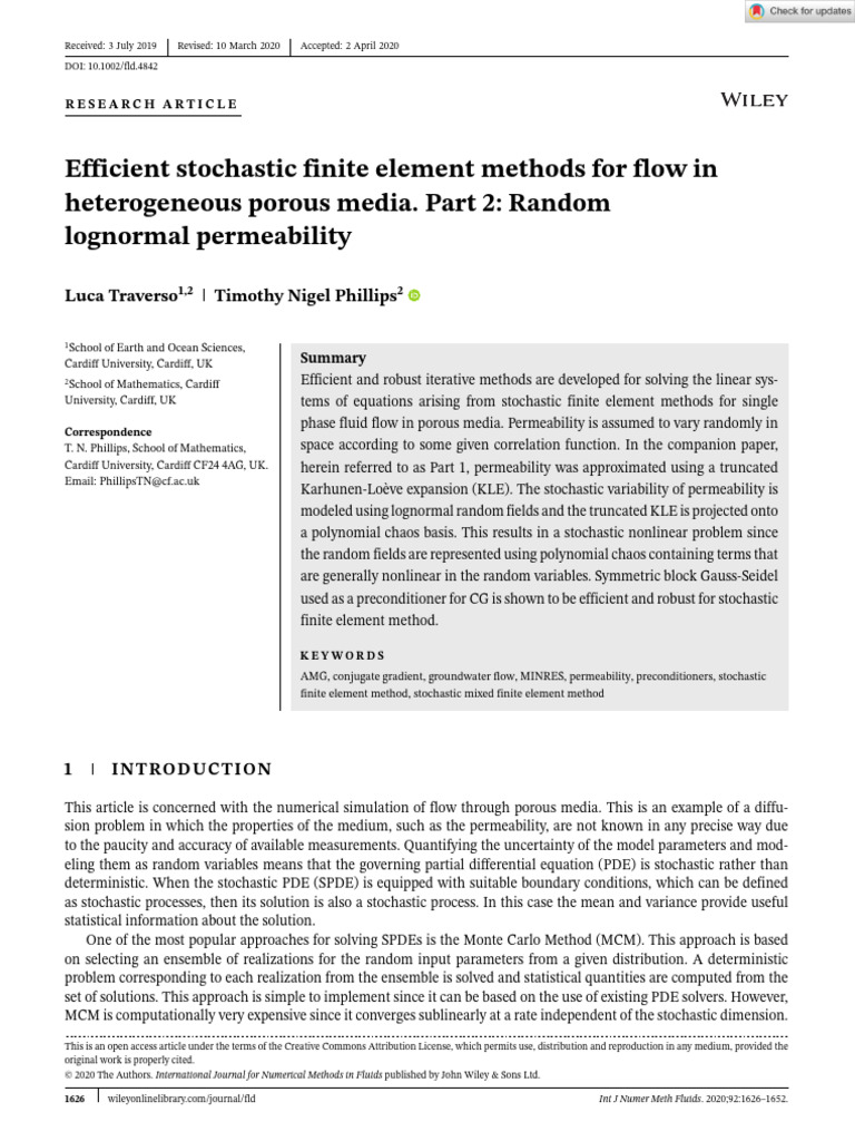 Numerical methods in fluids 2020 traverso efficient stochastic