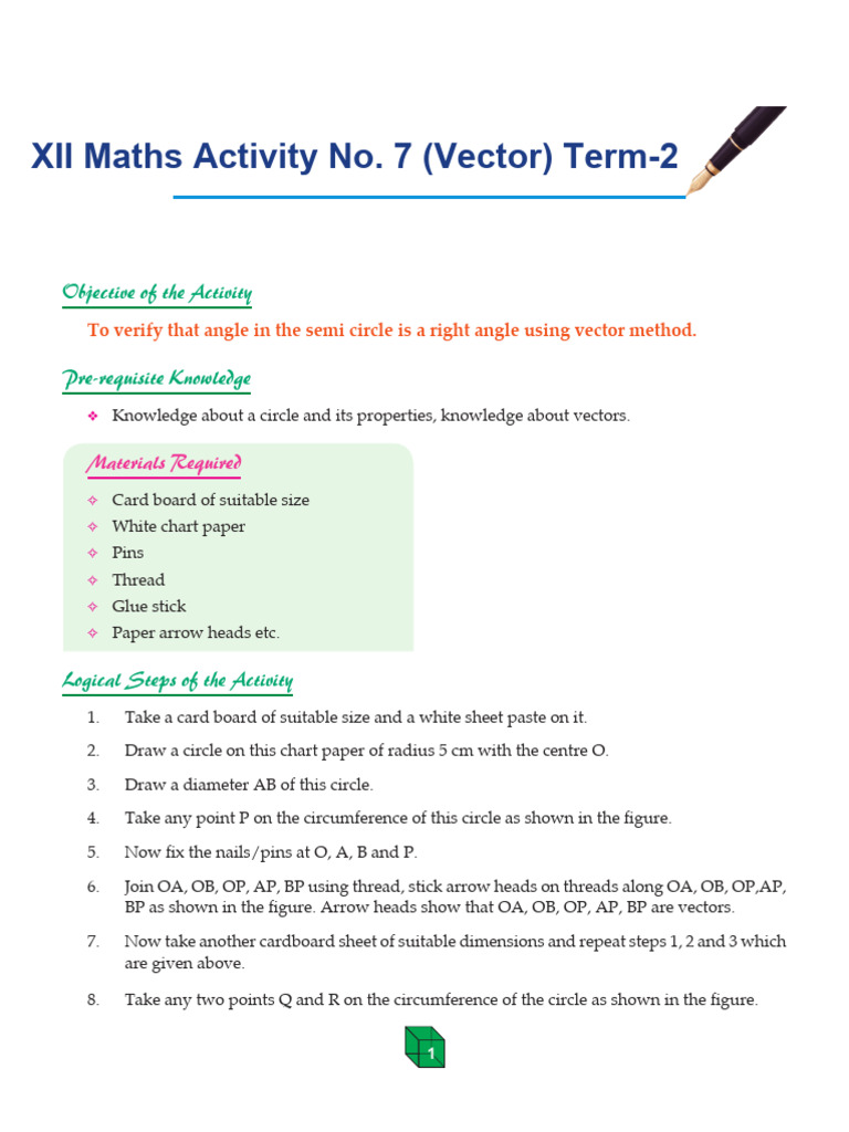 XII MATHS ACTIVITY-7 (Vectors) | PDF | Circle | Elementary Geometry