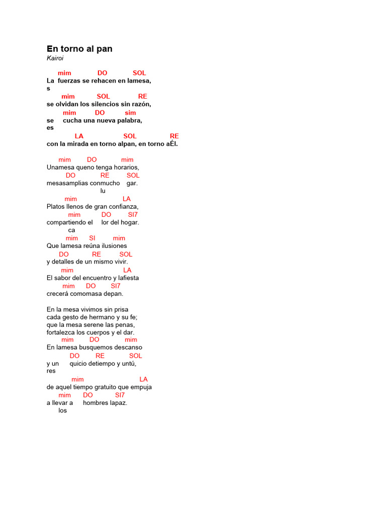En torno al pan: letra y acordes | PDF | Religión y espiritualidad