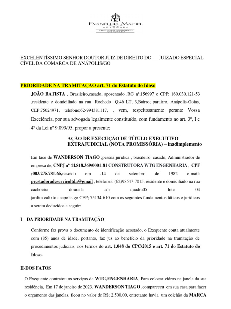 Ação de Execução de Titulo Pronta | PDF | Nota promissória comercial ...