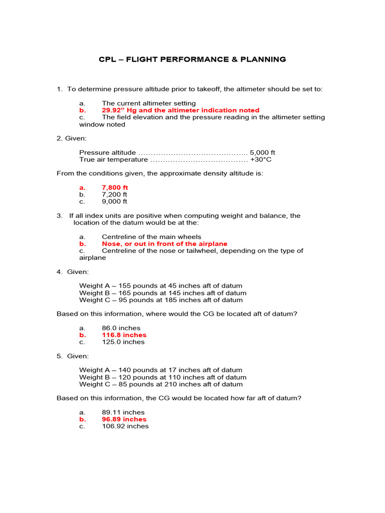 CPL Flight Performance & Planning Guide | PDF | Takeoff | Altitude