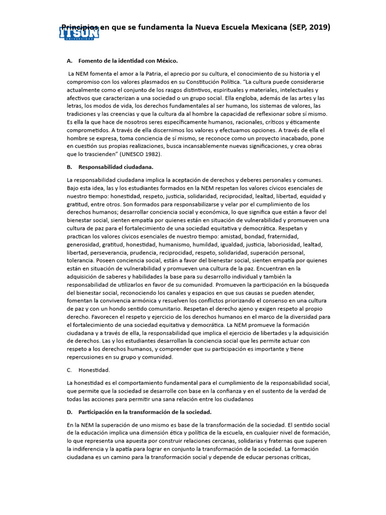 Principios de la Nueva Escuela Mexicana | PDF | Sustentabilidad | Paz