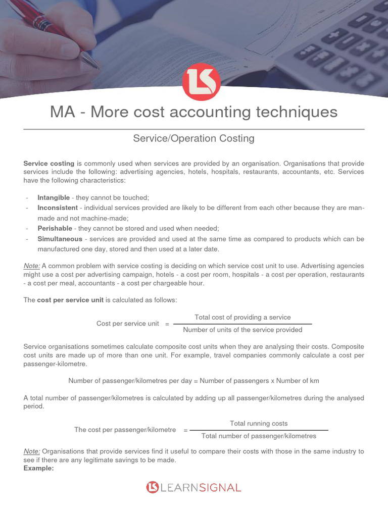 44 Service Operation Costing Notes | PDF
