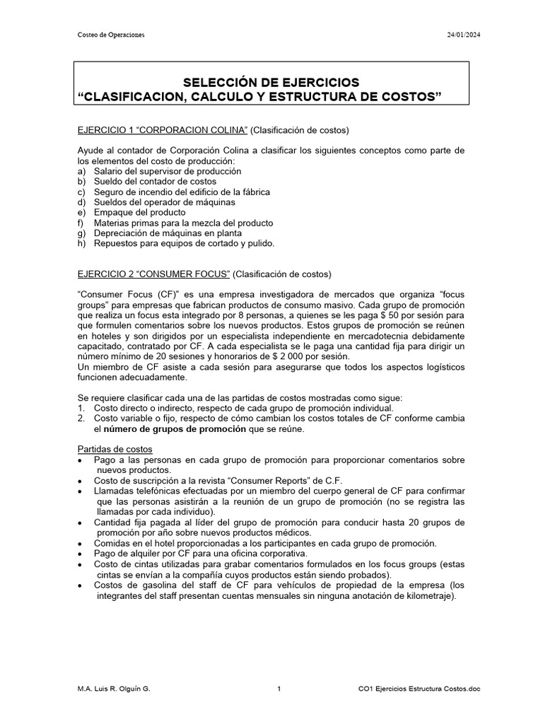 Estructura y Clasificación de Costos | PDF | Costo | Inventario