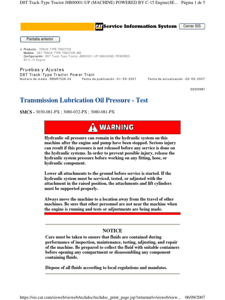 Transmission Lubrication Oil Pressure - Test | PDF
