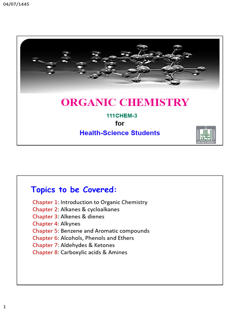Organic Chemistry Overview for Health Students | PDF | Alkene | Alkane
