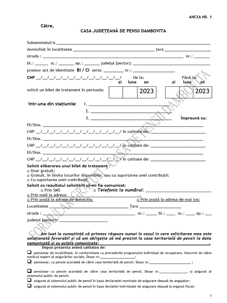 Cerere Bilet Tratament Balnear 2023 | PDF | Finance & Money Management