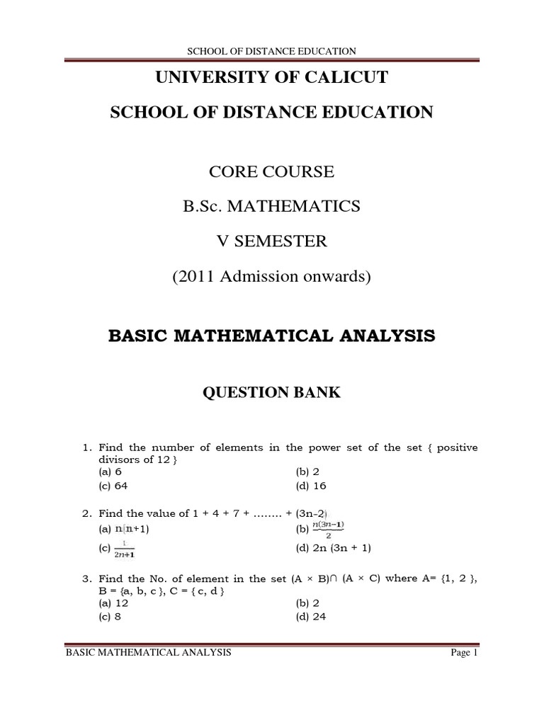 Basic Mathematical Analysis Question Bank | PDF | Real Number | Prime ...