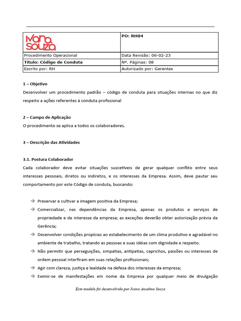 Código de Conduta para Colaboradores | PDF | Gestão de recursos humanos ...