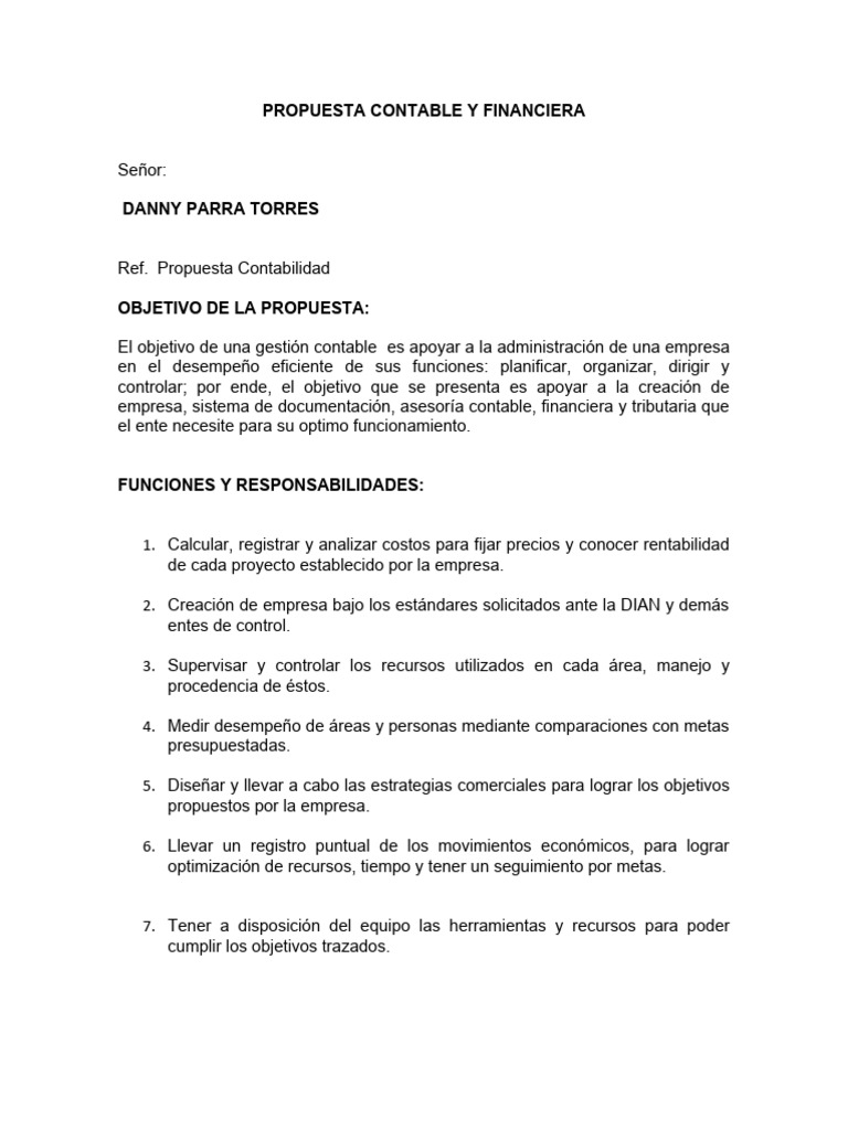 Propuesta de Gestión Contable y Financiera | PDF | Negocios | Finanzas ...