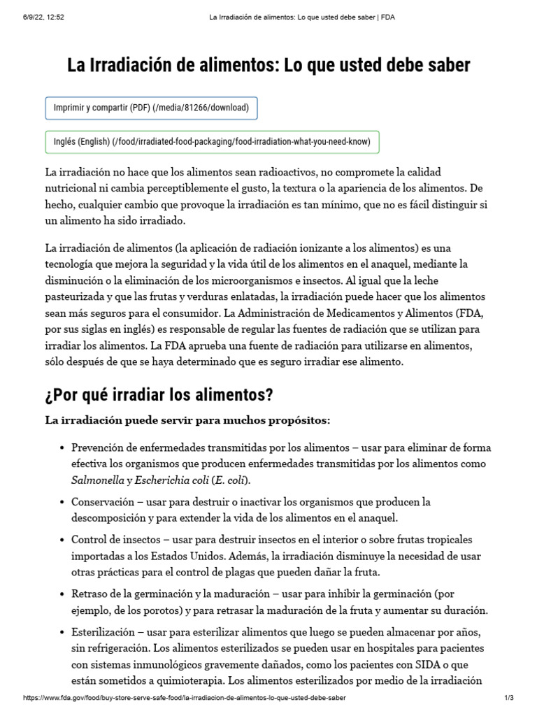 Irradiación de Alimentos: Seguridad y Beneficios | PDF | Alimentos ...