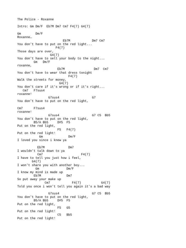 ROXANNE POLICE SONG LYRICS visual data 2