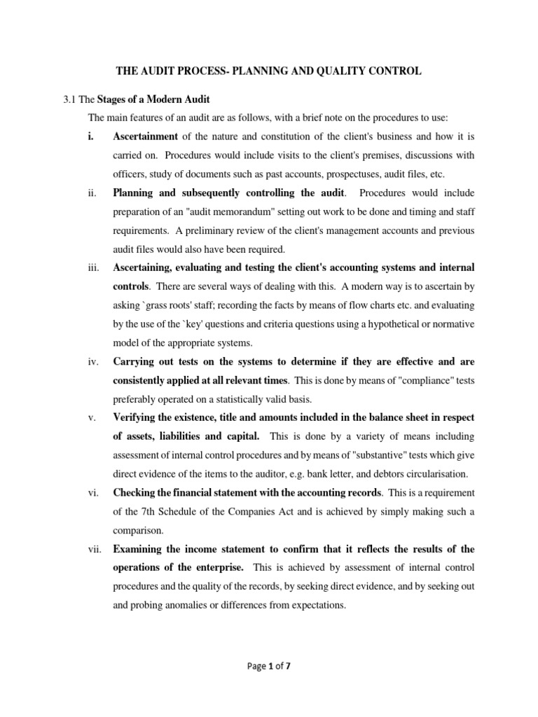 LESSON 5 - THE AUDIT PROCESS-Planning and Quality Control | PDF | Audit ...