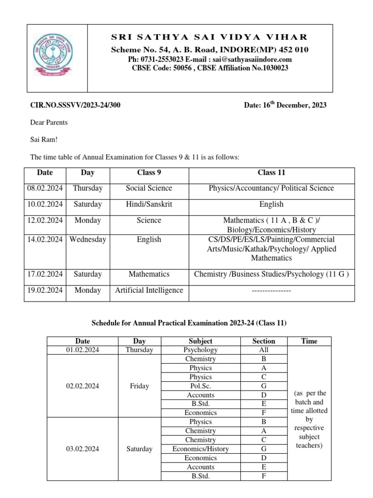 Time Table of Annual Exam Classes 9 & 11 | PDF | Science
