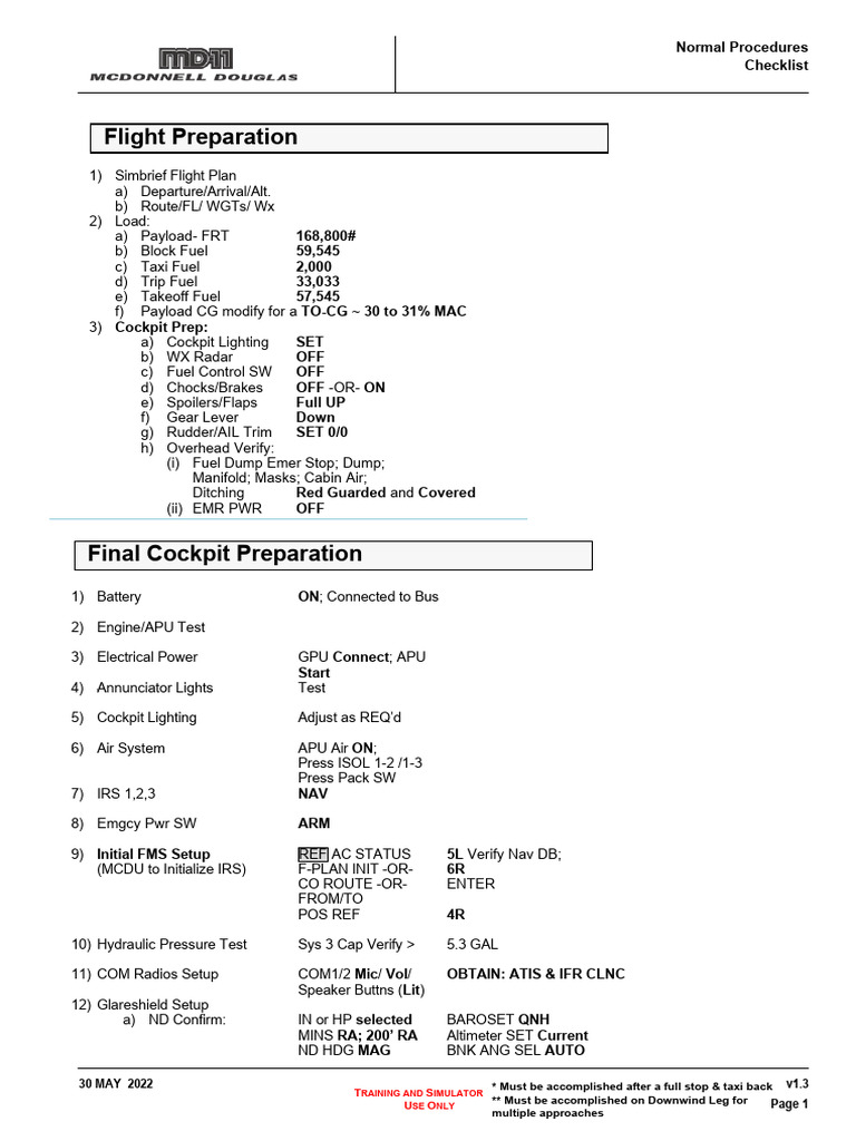 MD-11 Normal Procedures Checklist | PDF | Aviation | Aircraft