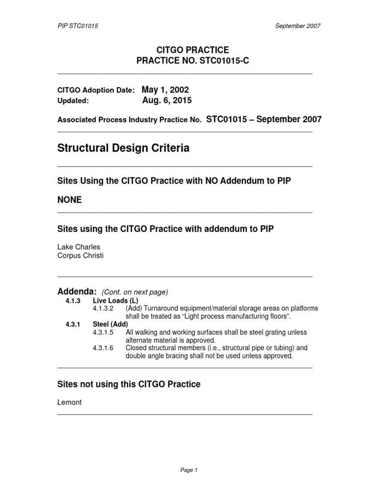 CITGO Structural Design Criteria Guide | PDF | Stairs | Screw