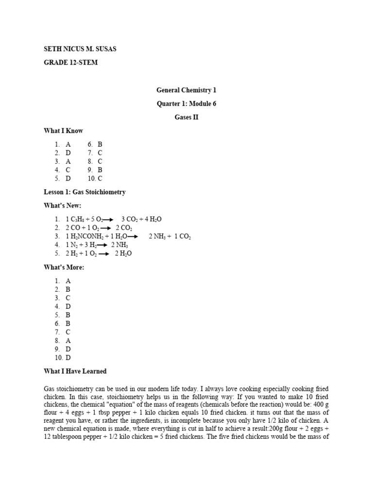 Chem 6 Final Pdf Gases Stoichiometry