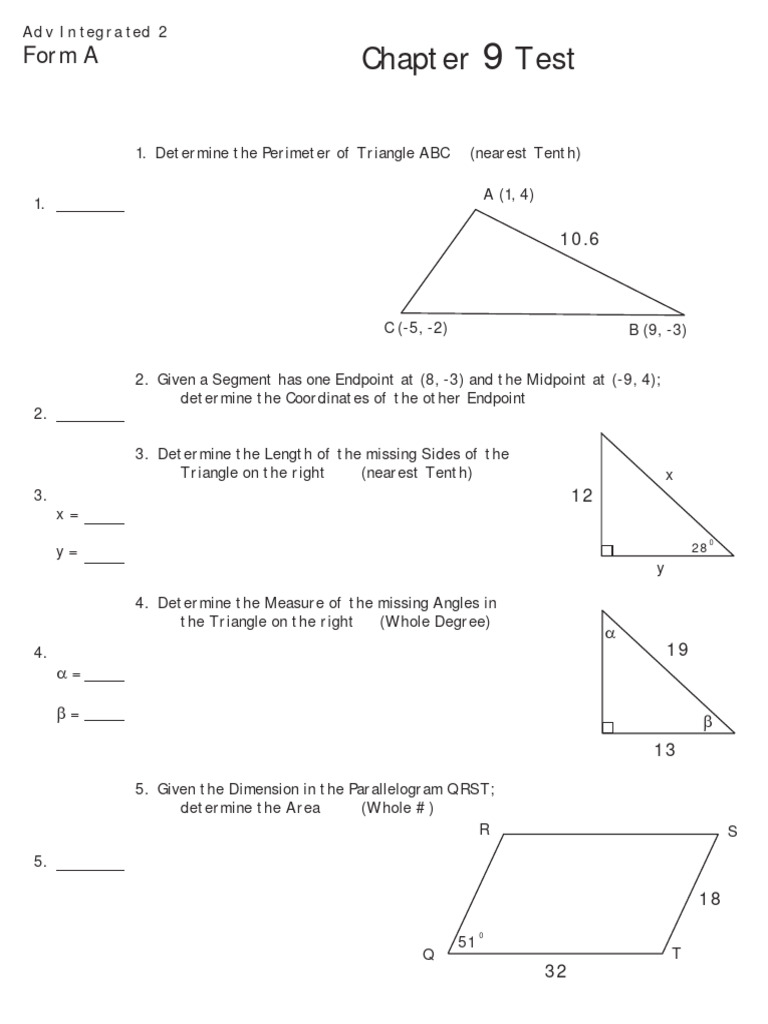 AdvIM2++Ch 9+test+ (Internet+Version | PDF | Triangle | Area