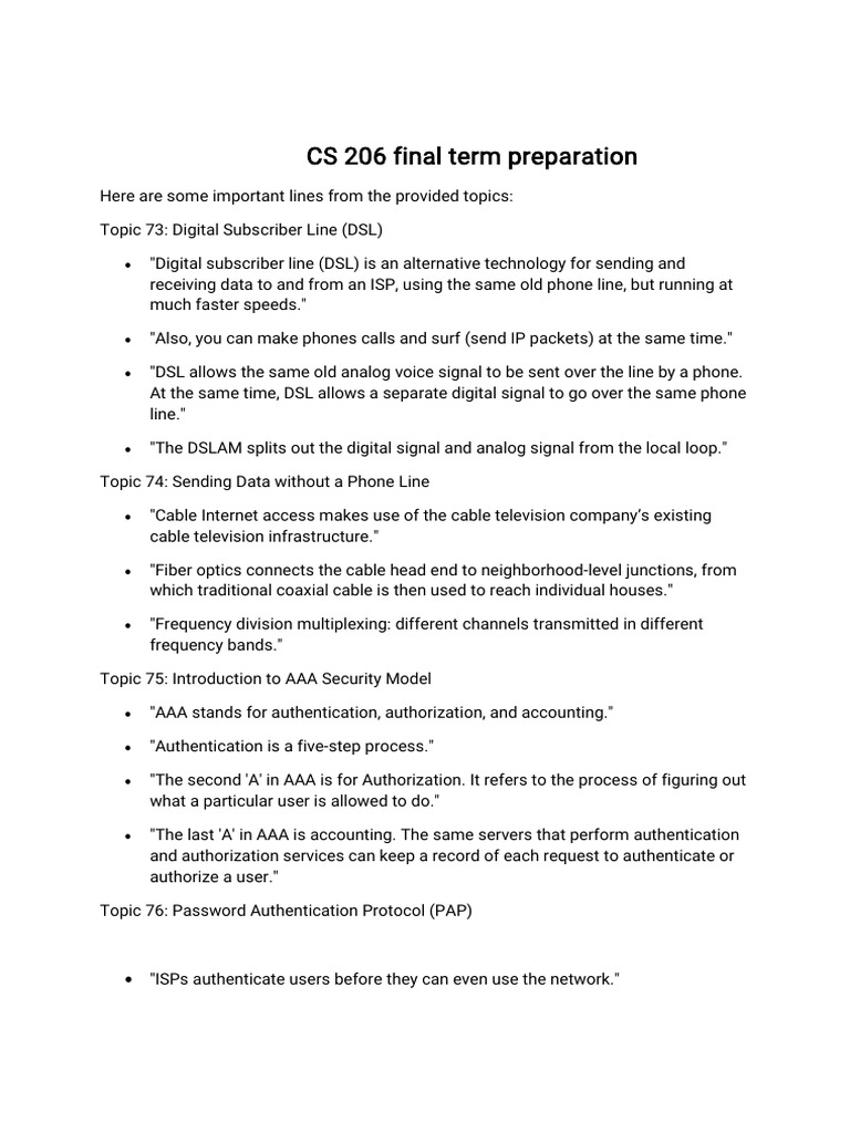 CS 206 Final Term Preparation Guide | PDF | Transmission Control ...