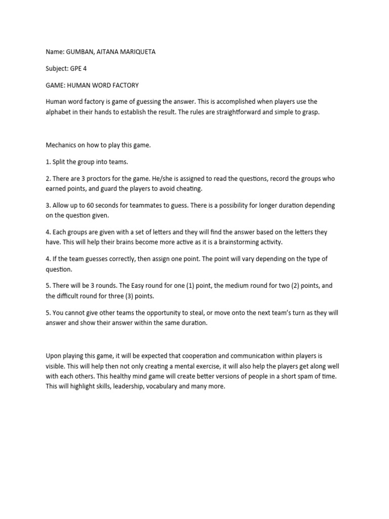 GPE 4 CREATE YOUR WORD GAME, A-WPS Office | PDF | Sports & Recreation