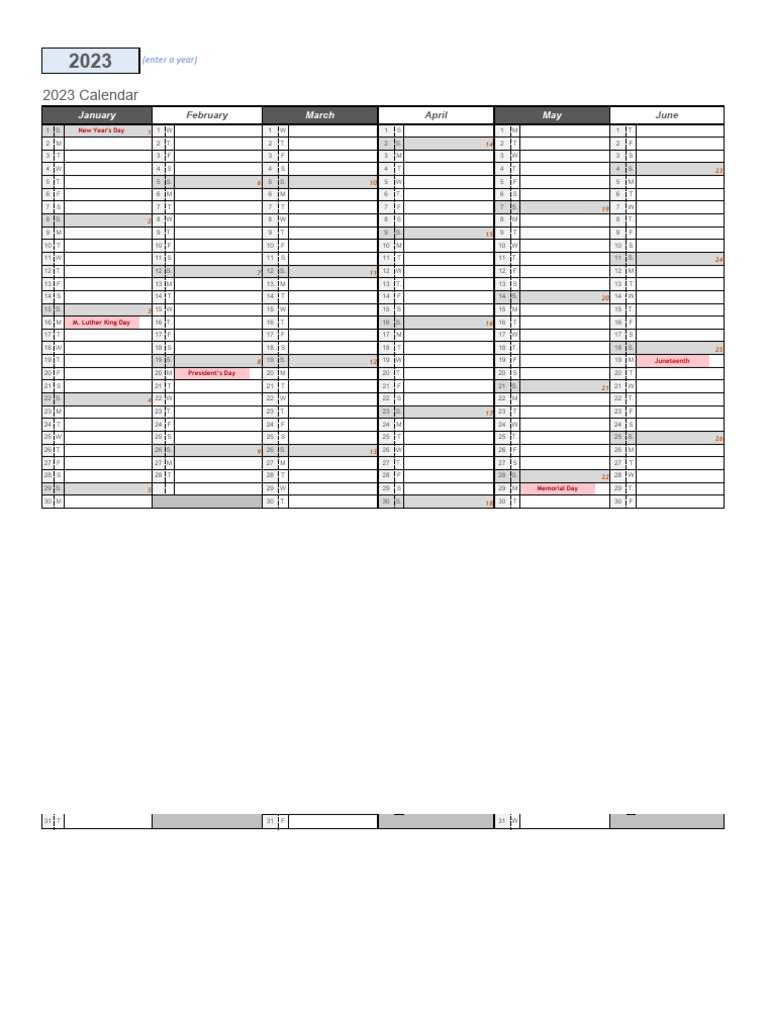 2023 CALENDAR WITH HOLIDAYS FOR EXCEL visual data 8