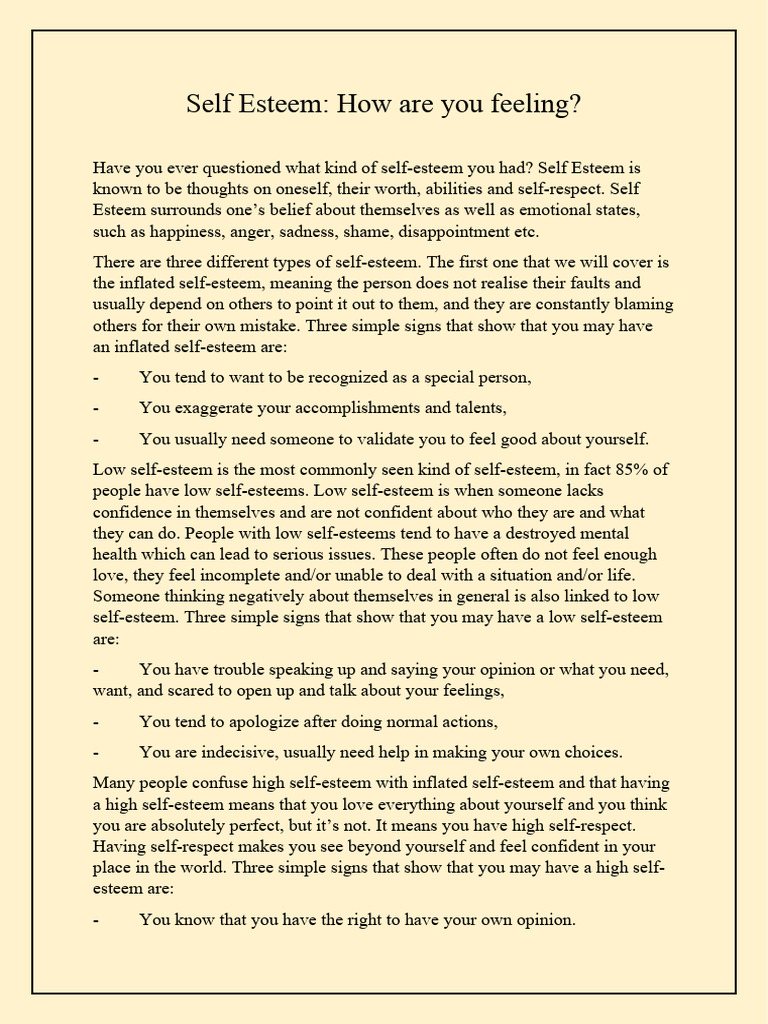 Understanding Self-Esteem Types | PDF | Self Esteem | Cognitive Science