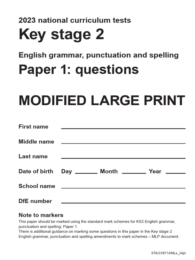 KS2 English Grammar Test Paper 2023 | PDF | Writing | Human Communication