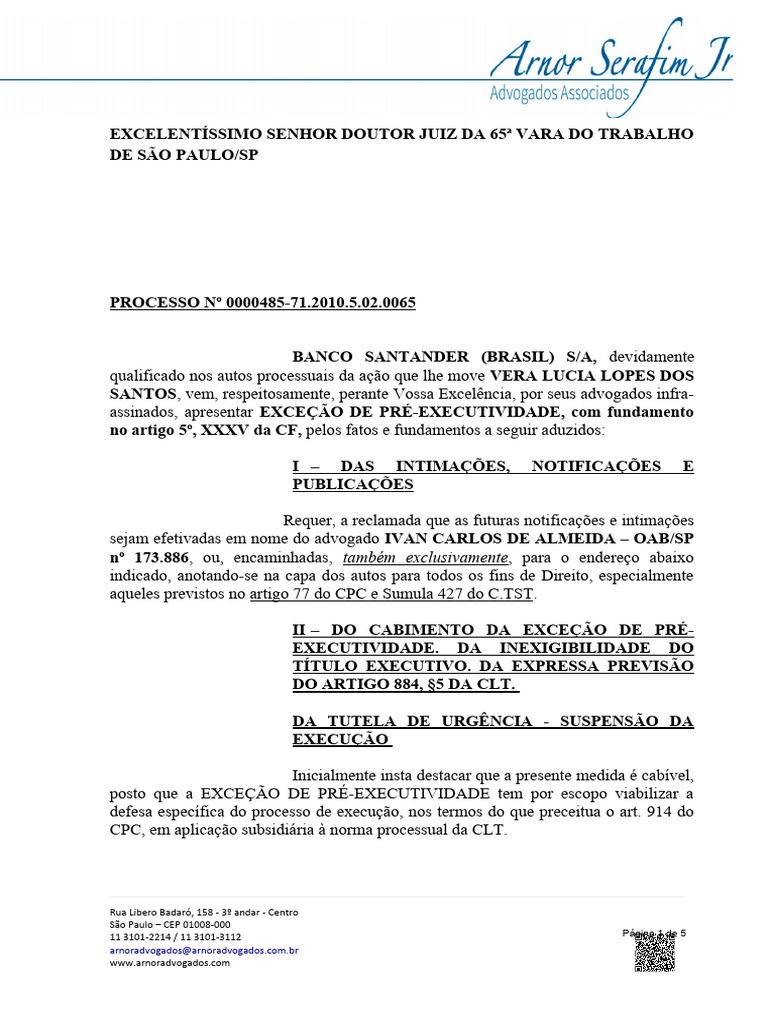 Exceção de Pré-Executividade Trabalhista | PDF | Terceirização ...