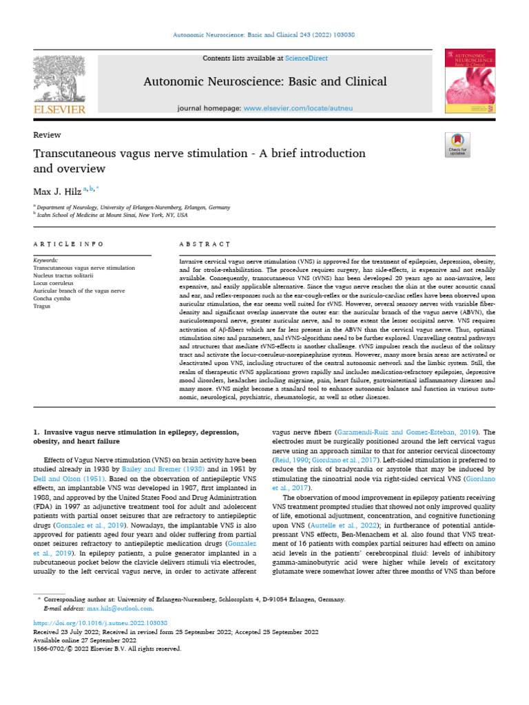 Max J Hilz Transcutaneous Vagus Nerve Stimulation A | PDF