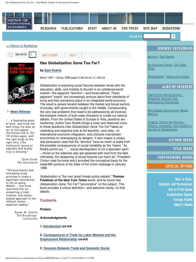 Has Globalization Gone Too Far? Analysis PDF Social Science