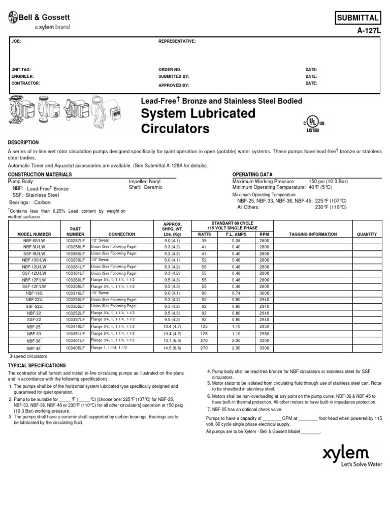 Bell Gossett Circulators PDF Pump Bearing (Mechanical)