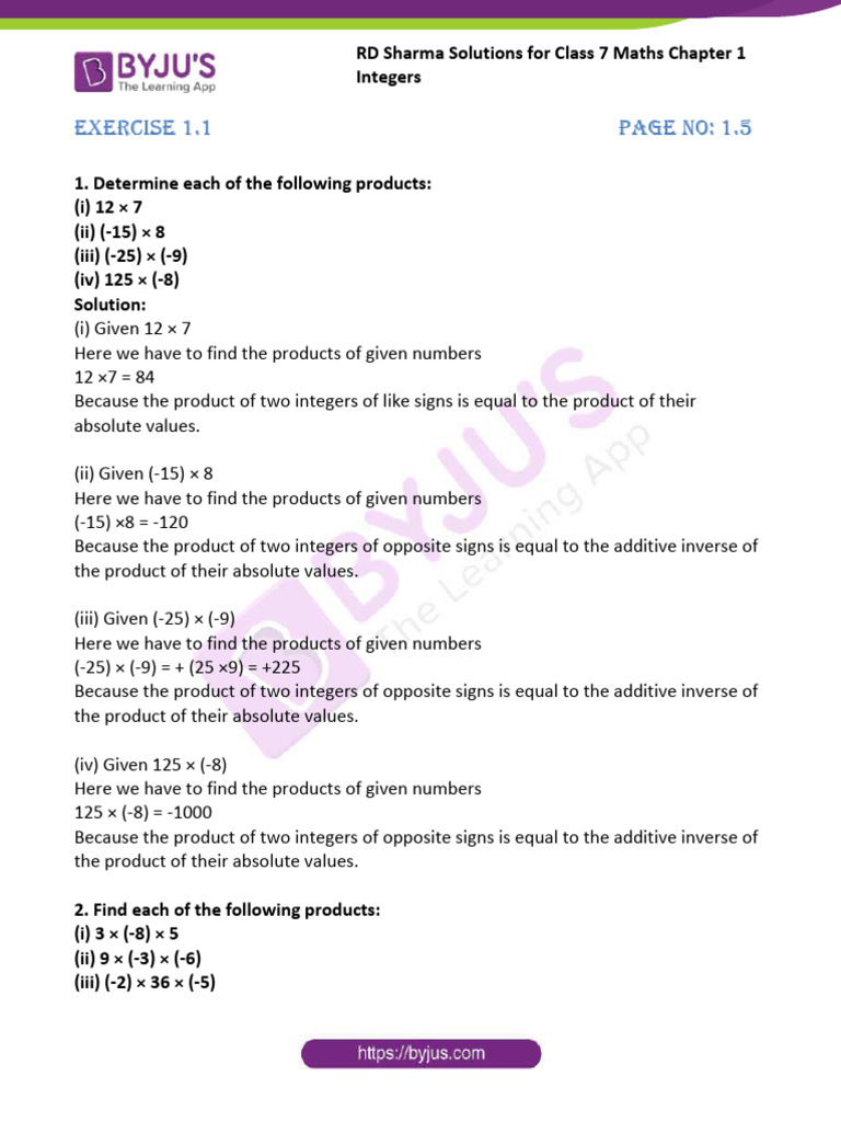 RD Sharma Solution Jan2021 Class 7 Maths Chapter 1 | PDF | Bracket ...
