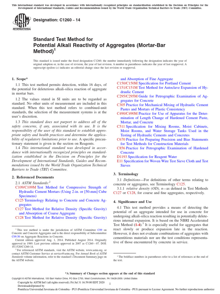 Alkali Reactivity Test Method C1260 | PDF
