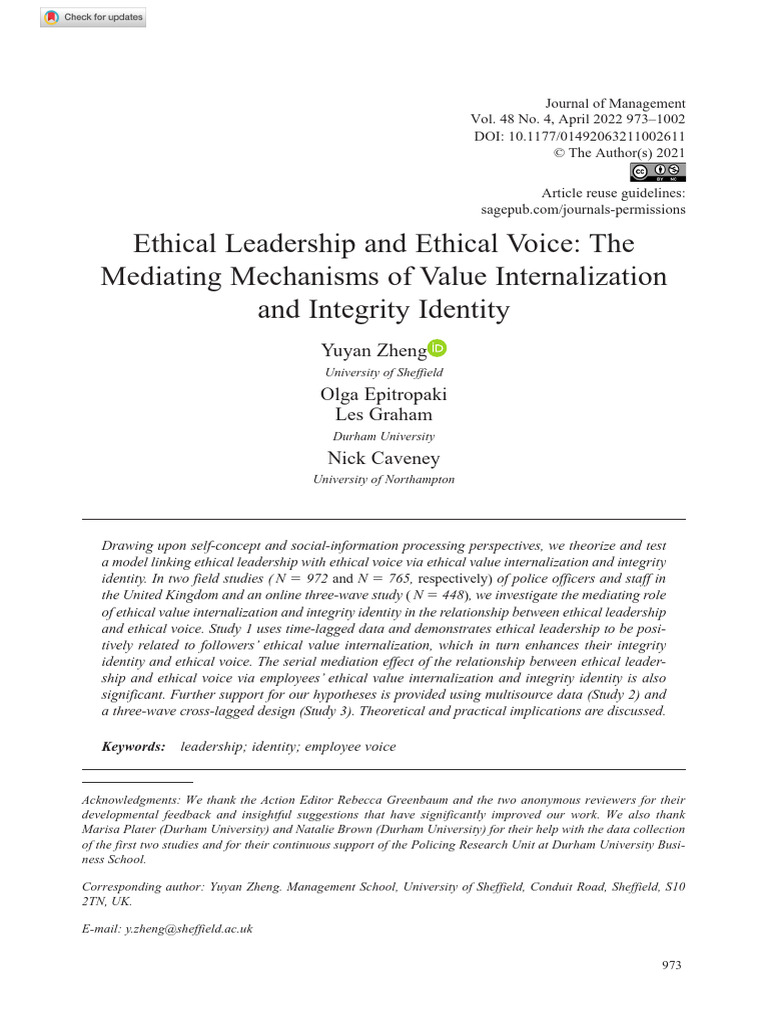 Ethical Leadership's Impact on Voice | PDF | Leadership | Self Concept