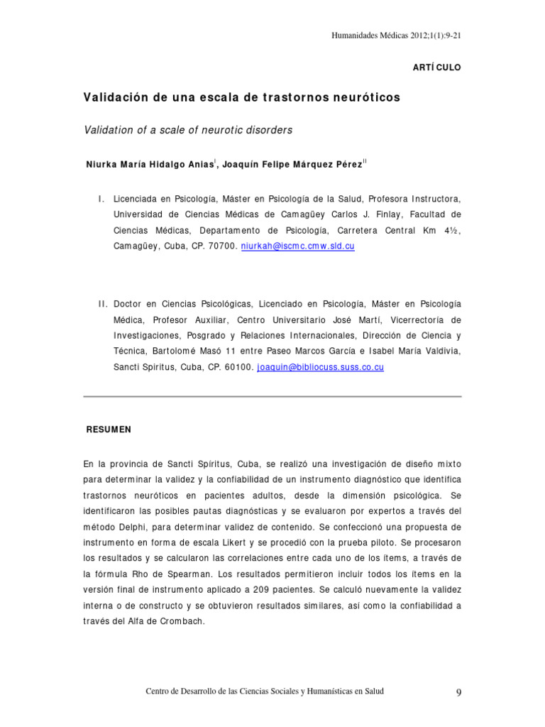 Validacion de La Escala de Trastornos Ne | PDF