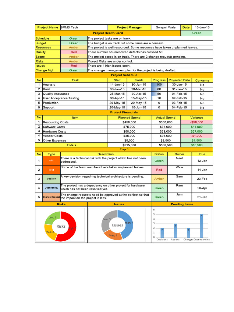 Weekly Project Status Report - BRMS Tech | PDF | Software Engineering ...
