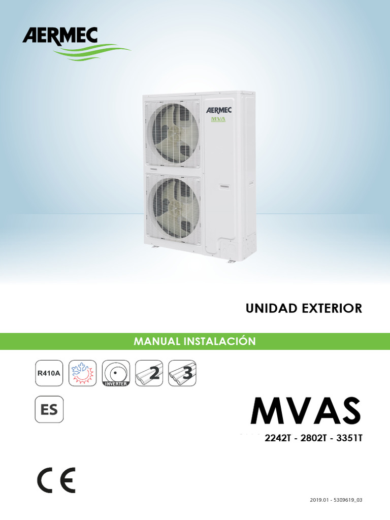 Manual Instalación AERMEC MVAS 2019 | PDF | Agua | Calor