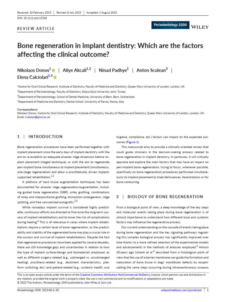 Bone Regeneration in Implant Dentistry Which Are T | PDF | Dental ...