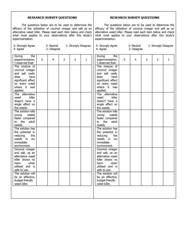 Research Survey Questions PDF Herbicide Weed