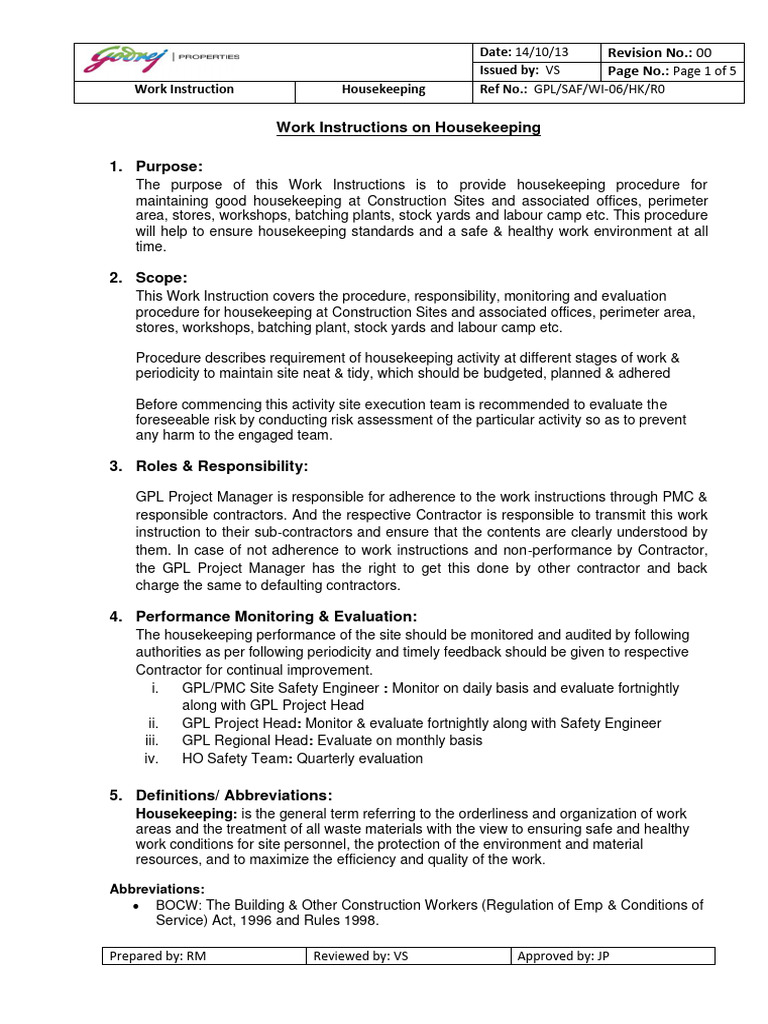 Housekeeping Procedure | PDF | Housekeeping | Personal Protective Equipment