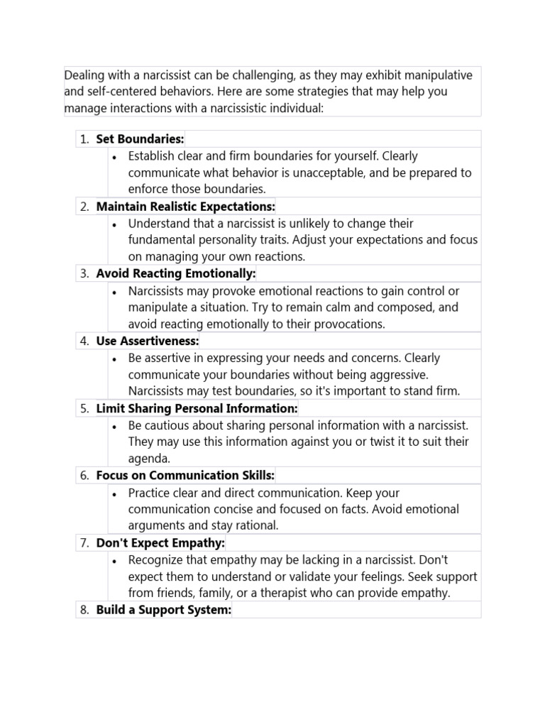 Strategies for Dealing with Narcissists | PDF | Empathy | Psychotherapy