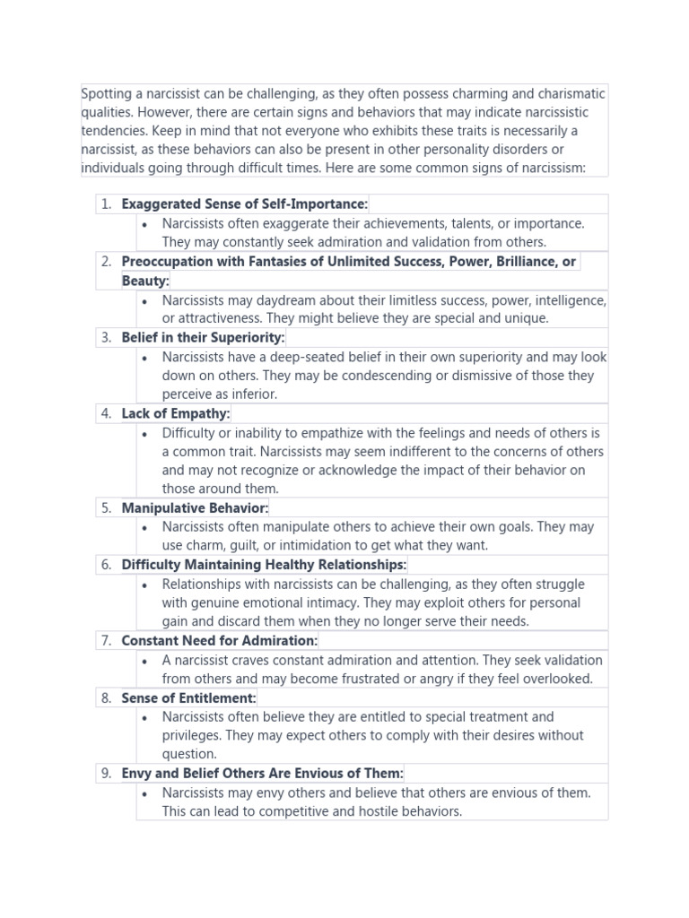 Identifying Narcissistic Traits | PDF | Narcissism | Psychological Theories