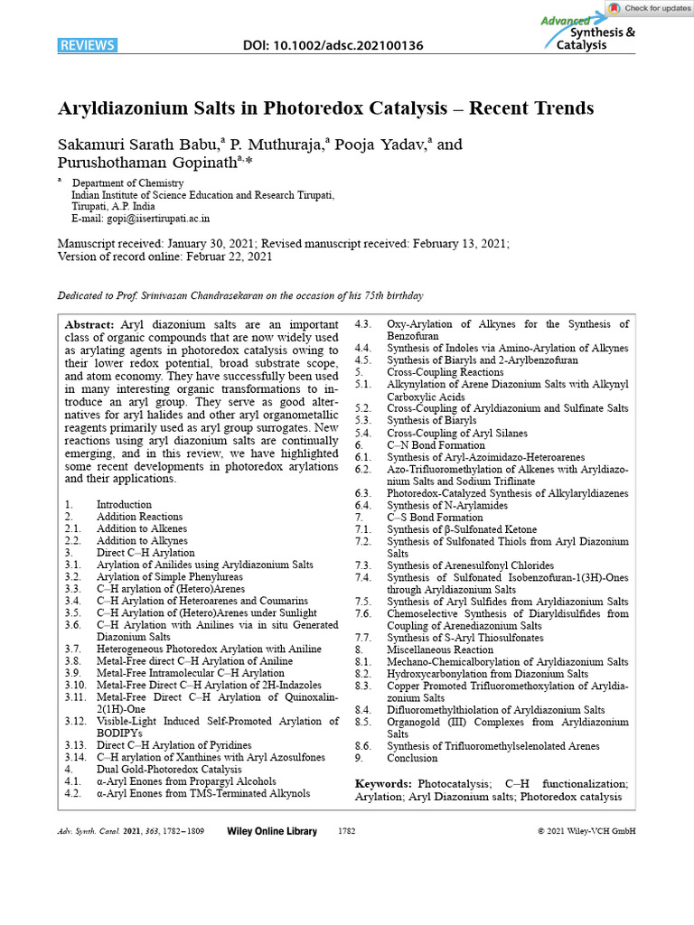 Aryl Diazonium Salts in Photoredox Catalysis | PDF | Science ...