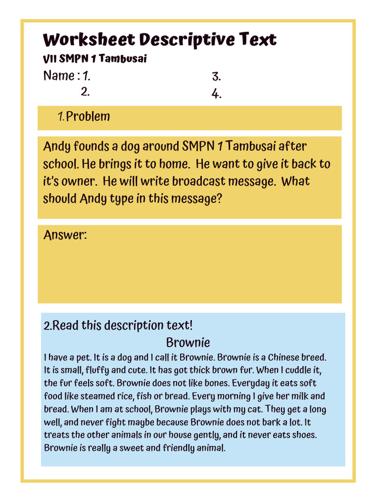 Descriptive Text Worksheet | PDF