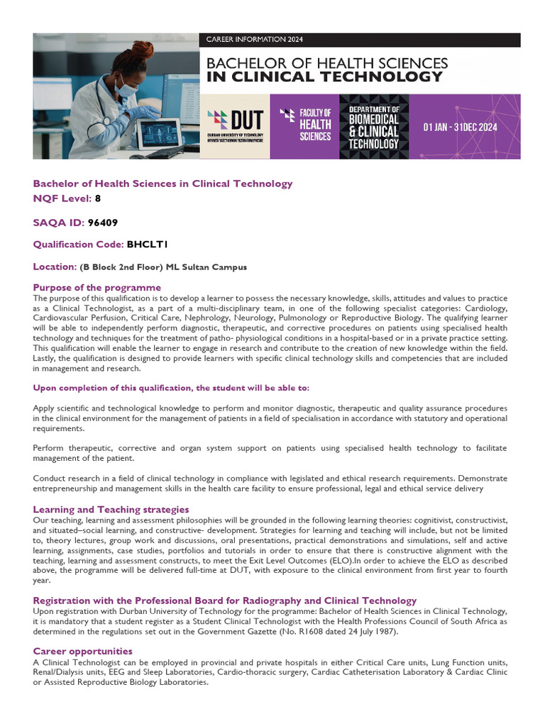 Bachelor of Health Sciences in Clinical Tech | PDF