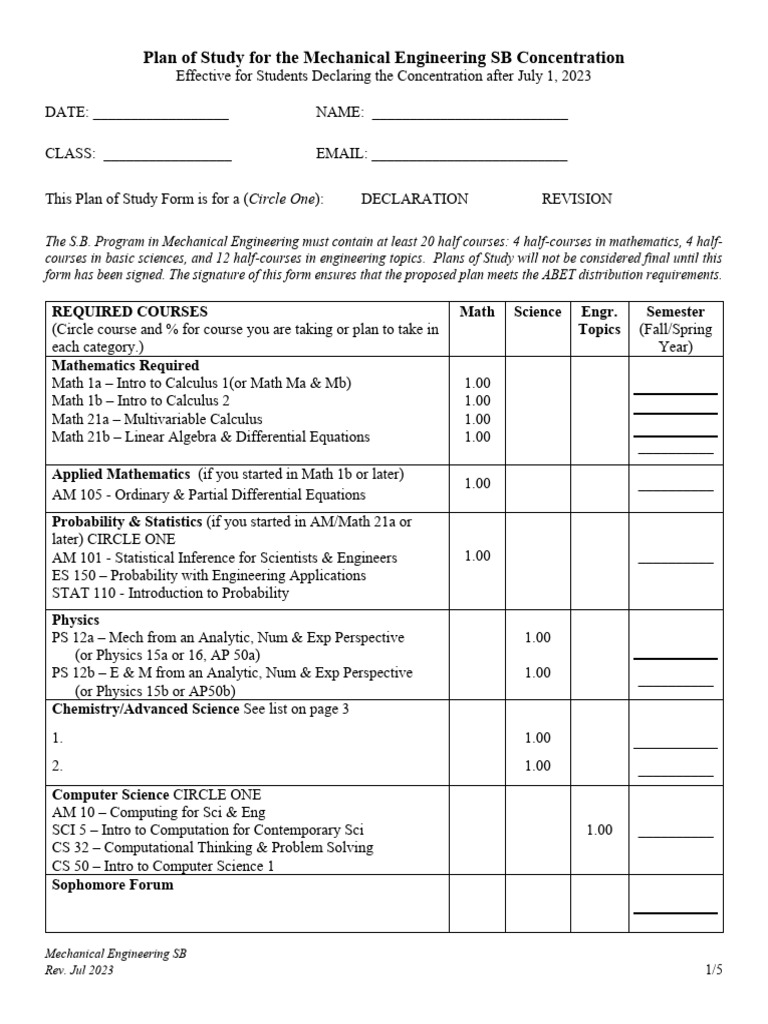 Mechanical Engineering SB Study Plan | PDF | Computers
