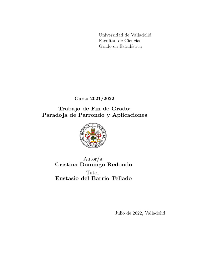 Paradoja de Parrondo y Aplicaciones Descargar gratis PDF Proceso